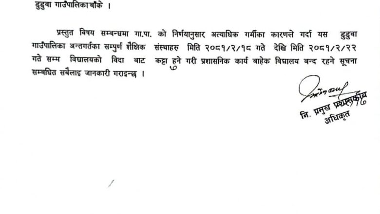गर्मीले उपमहानगर तथा डुडुवाका शैक्षिक संस्था बन्द